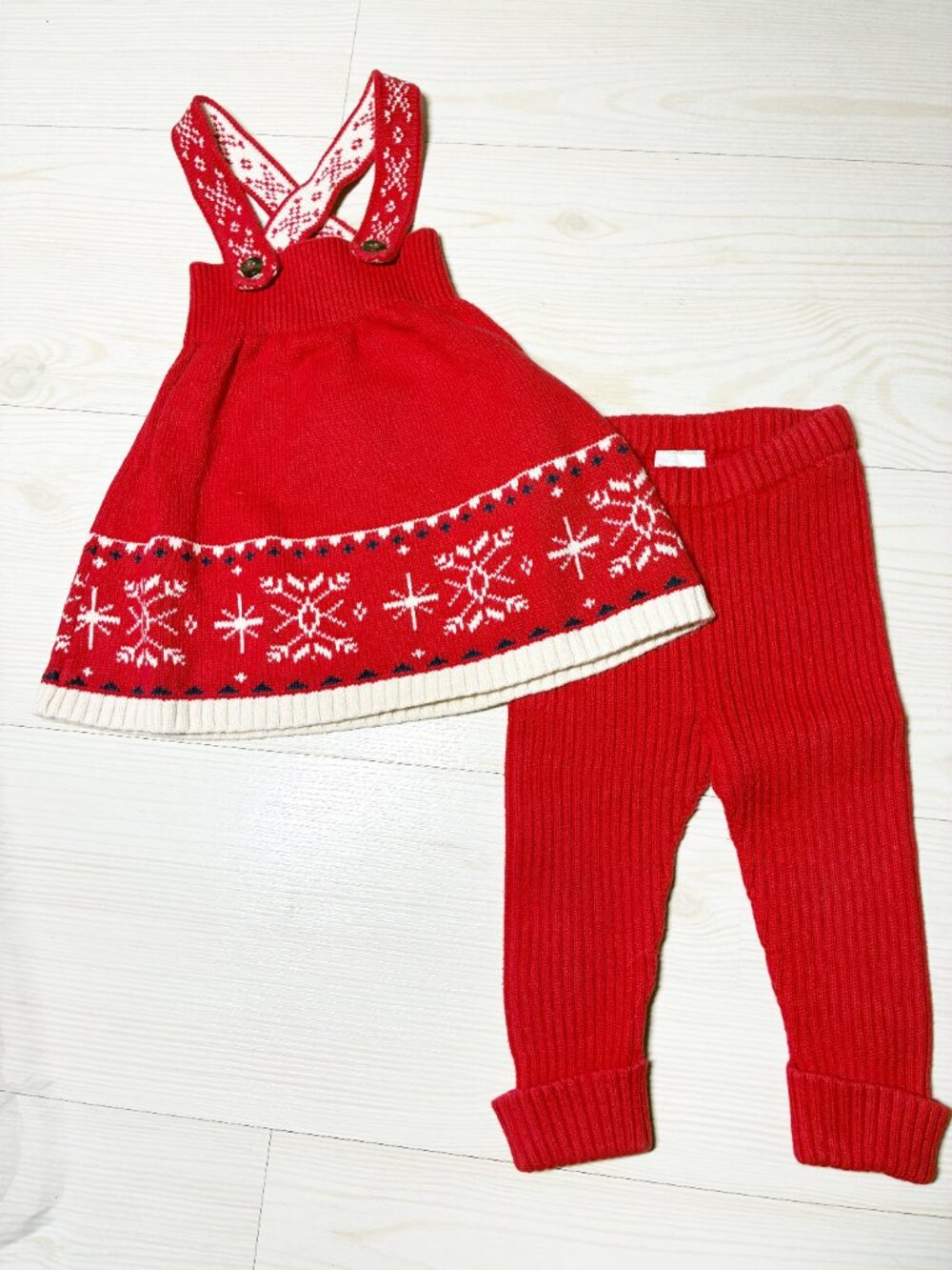 Hanna Andersson Baby Red Jumper Dress & Ribbed Sweater Pants Set 12-18 Months